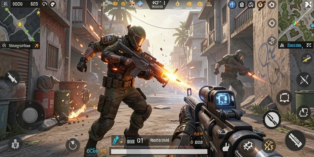 Screenshot 6CF menampilkan aksi tembak-menembak yang mendebarkan.