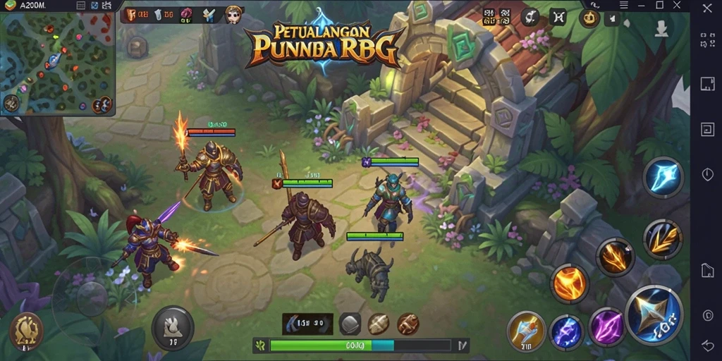 Tangkapan layar gameplay A200M menampilkan aksi pertempuran seru dalam dunia RPG.