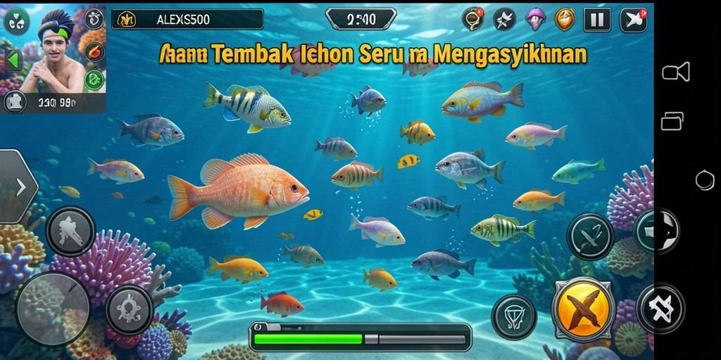 Screenshot aksi menembak ikan di ALEXIS500 yang seru.
