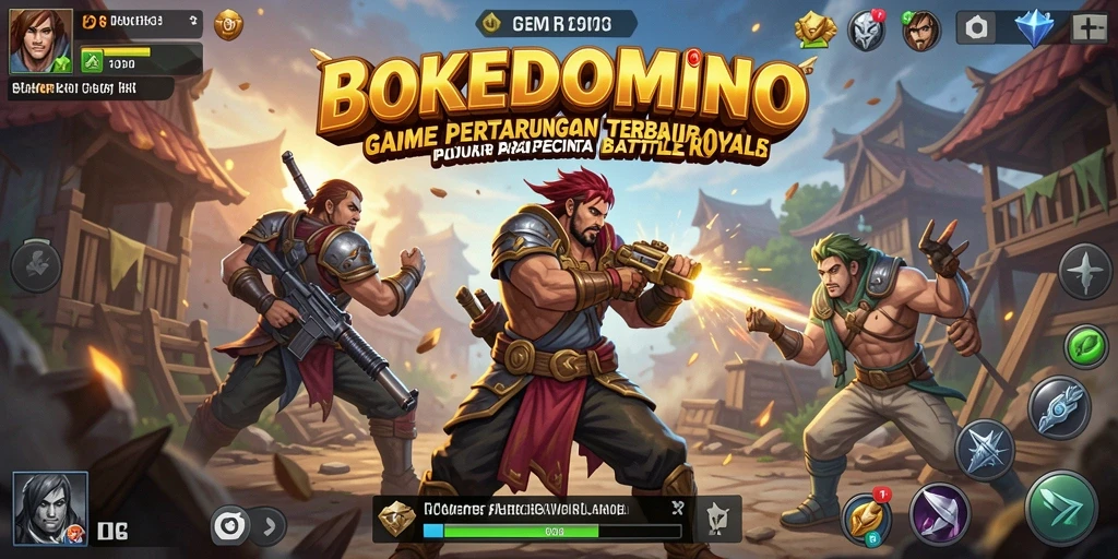 Tampilan gameplay mendebarkan di BOKEDOMINO, pertarungan seru dalam arena.
