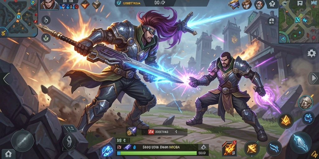 Tampilan gameplay GOBETASIA dengan aksi pertempuran seru antar tim.