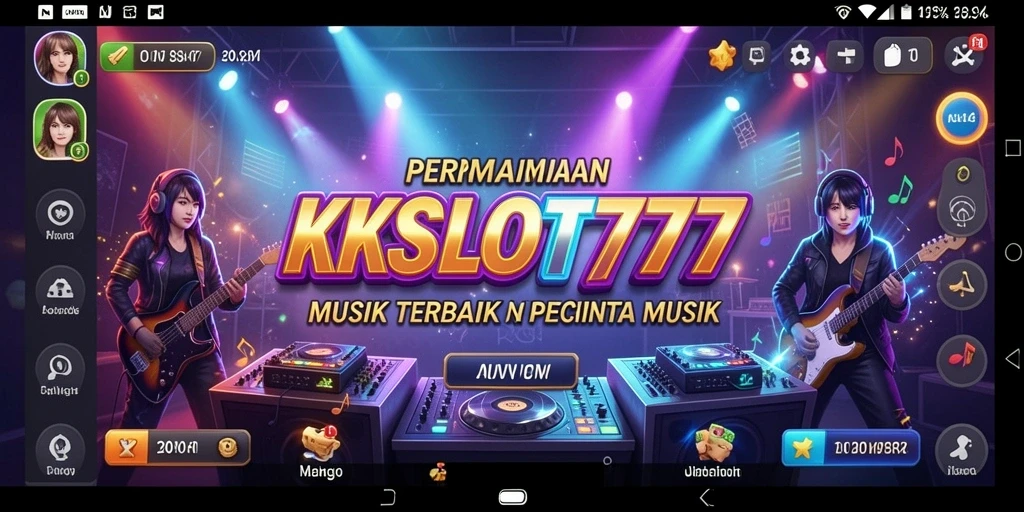 Tampilan gameplay seru KKSLOT777 dengan berbagai lagu musik.