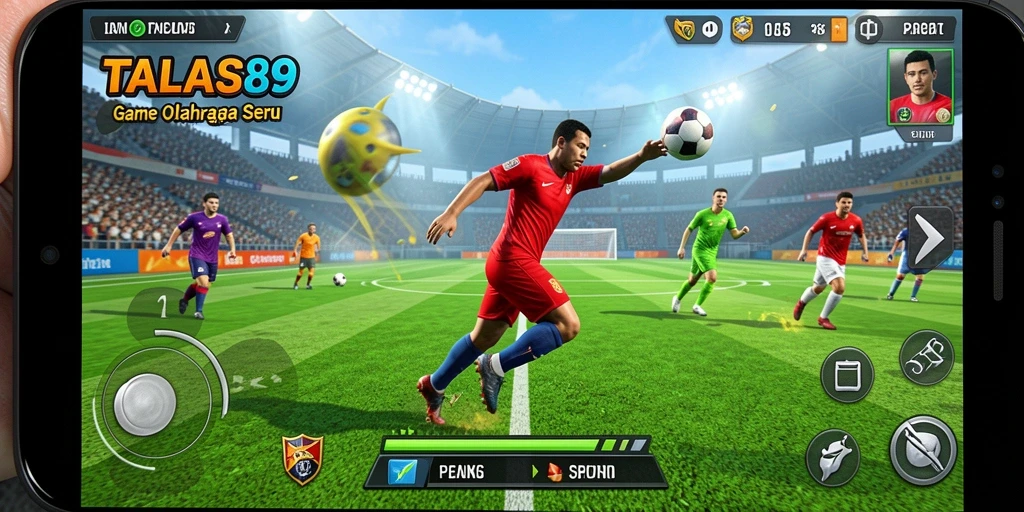Screenshot utama TALAS89 menampilkan pemain dalam aksi olahraga yang seru.